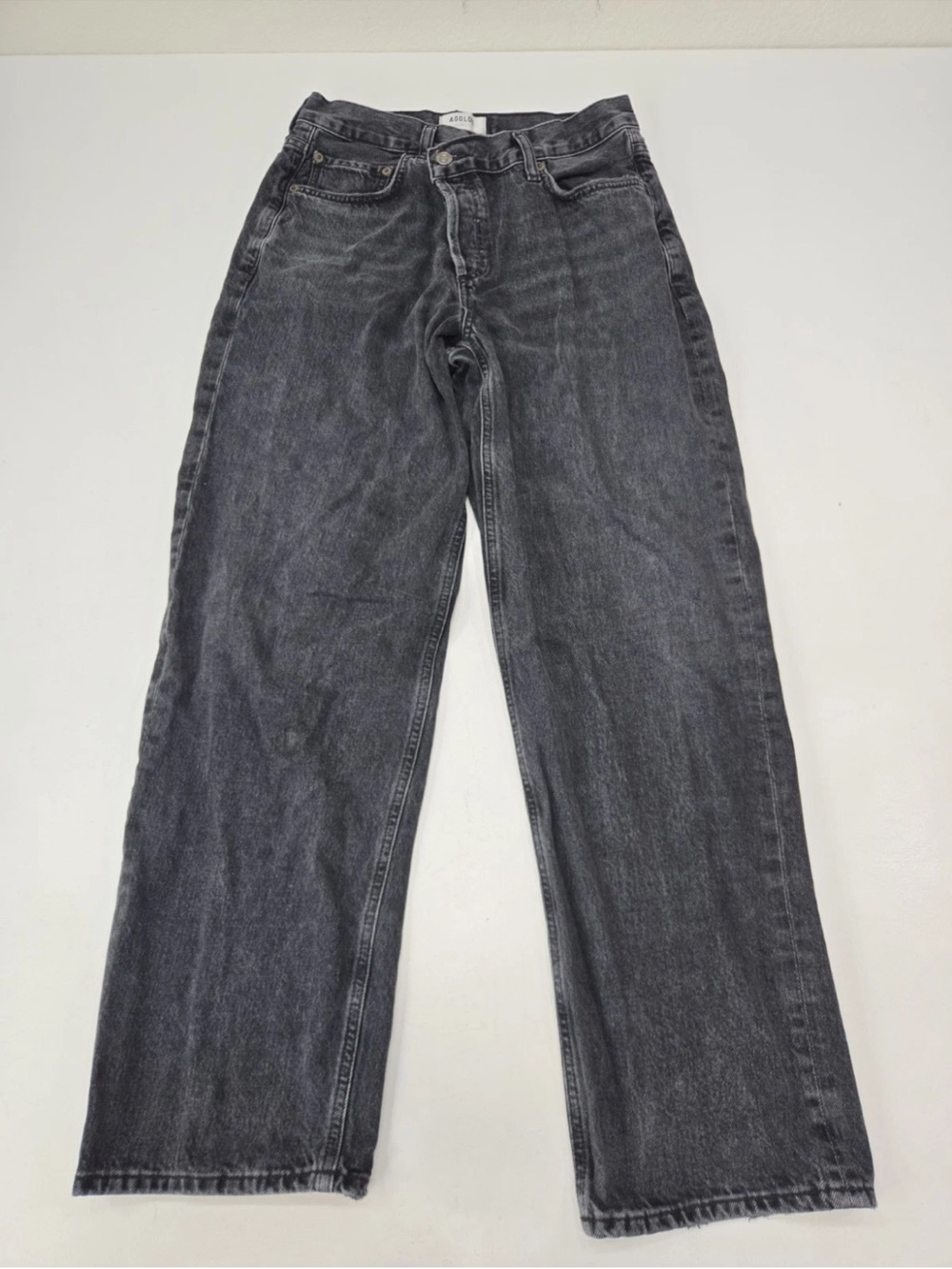 AGOLDE High-Rise Criss-Cross Relaxed Straight Jeans Black Shambles Size 27